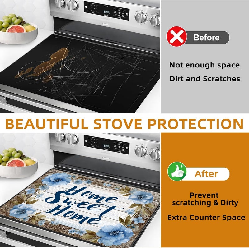 WRTCPOC Vintage Wood Grain Stove Top Covers for Electric Stove - Home Sweet Home - Electric Stove Top Cover Protector,Retro Floral Stove Mat Protector,Heat Resistant Cooktop Stovetop Cover - Image 5